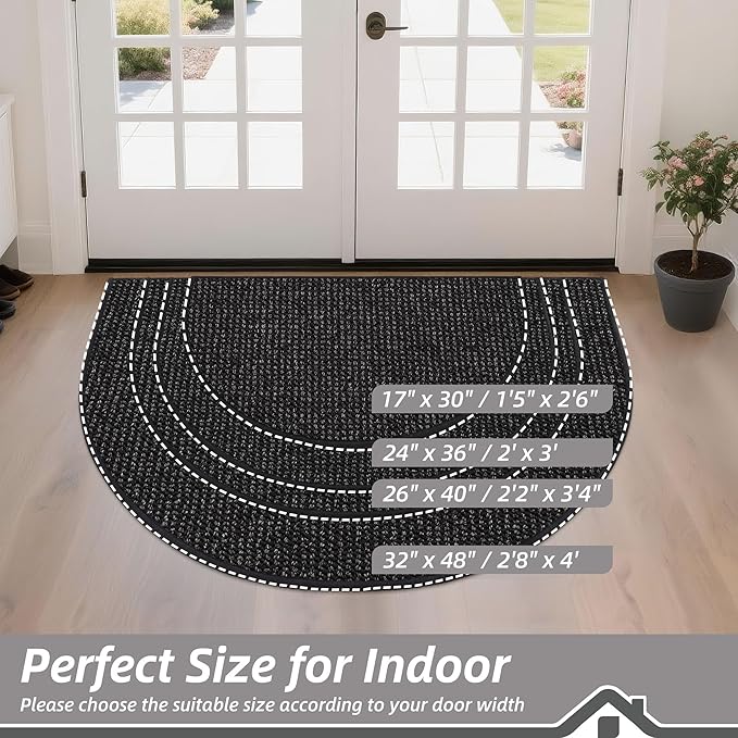 BEQHAUSE Dirt Trapper Door Mat 24" x 36" Half Circle Non Slip Rugs, Absorbent - Image 2