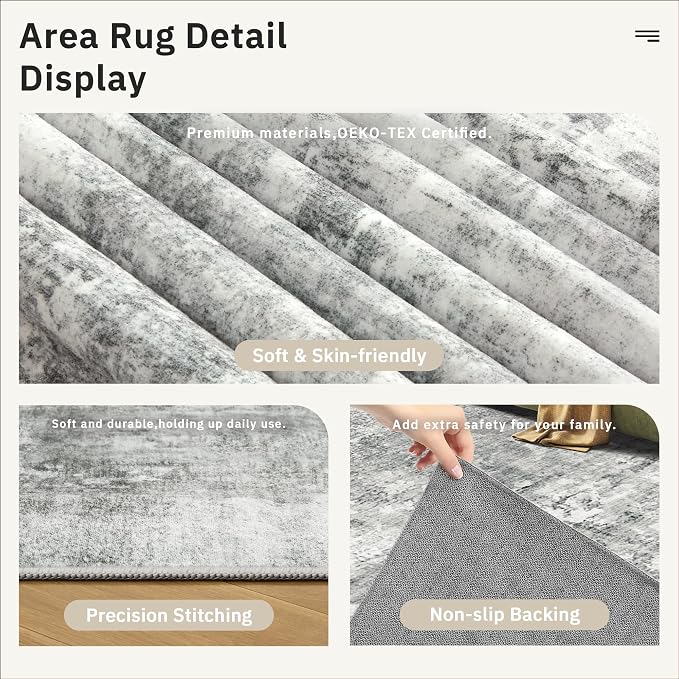 Soalmost Abstract Area Rug 6x9 for Living Room Washable Rugs Gray/White | - Image 6