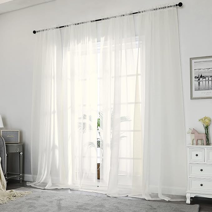 Chyhomenyc Ivory Sheer Curtains 84 Inches Long - Image 2