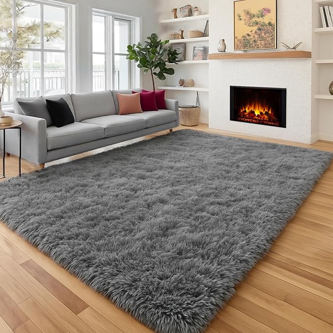 8x10 Living Room Rug Grey, Soft Large Rugs by PAGISOFE