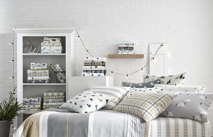 Eddie Bauer - Queen Sheets, Cotton Flannel Bedding Set, Brushed For Extra Softness, Cozy Home Decor (Elk Grove, Queen)