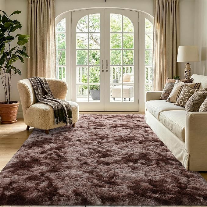 6x9 Large Tie-Dyed Brown Fluffy Area Rug Non-Slip - Image 2