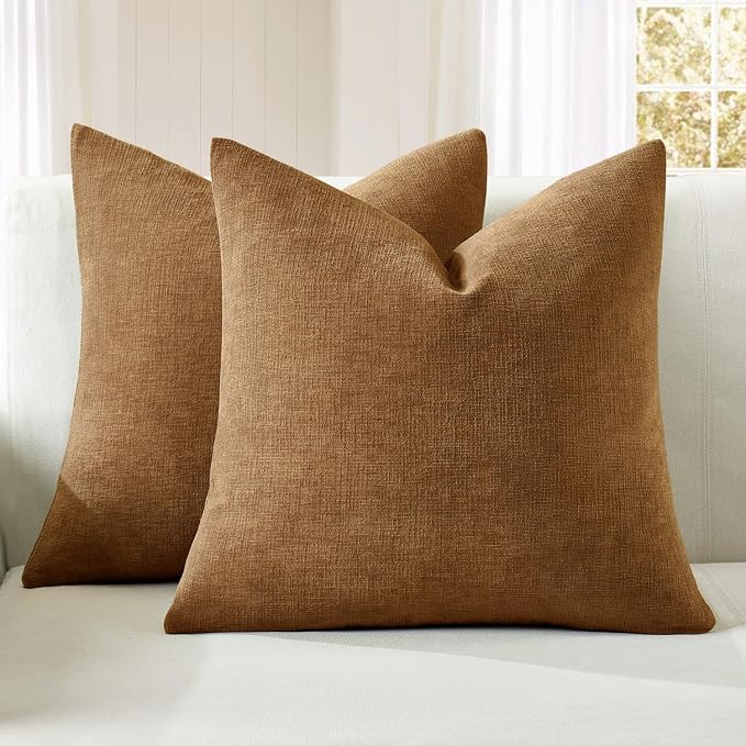 MIULEE Bronze Chenille Couch Throw Pillow Covers, 18x18 | Set of 2, Farmhouse by MIULEE