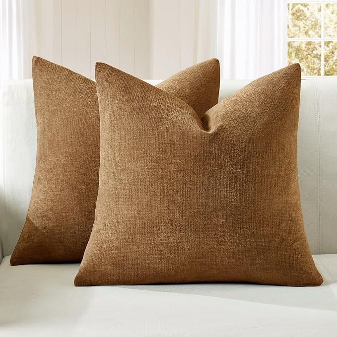 MIULEE Bronze Chenille Couch Throw Pillow Covers, 20x20 | Set of 2, Farmhouse by MIULEE