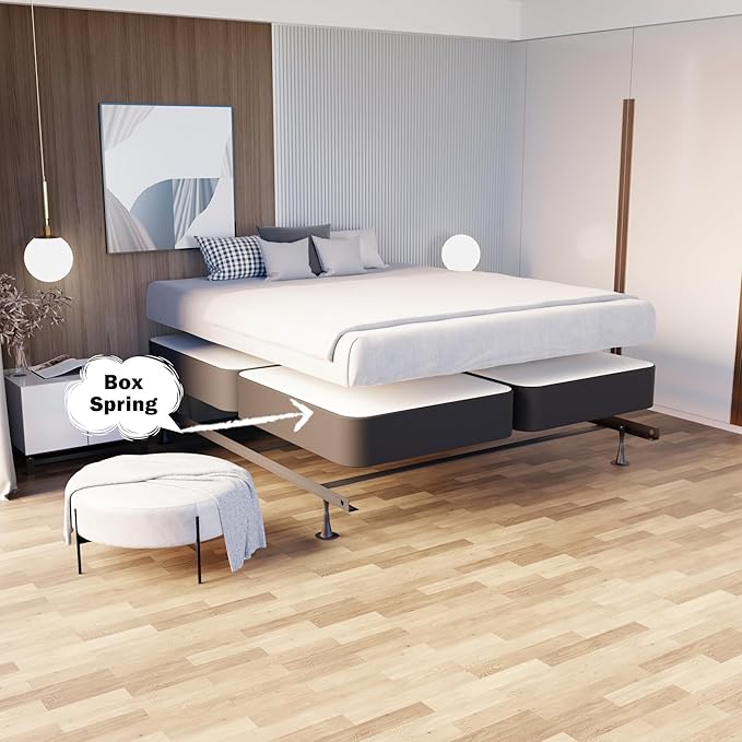Nutan, 4-Inch Sturdy Wood Box Spring for Mattress Support - Durable and Fully Assembled, Natural Wood Foundation for California King(Fold), Gray