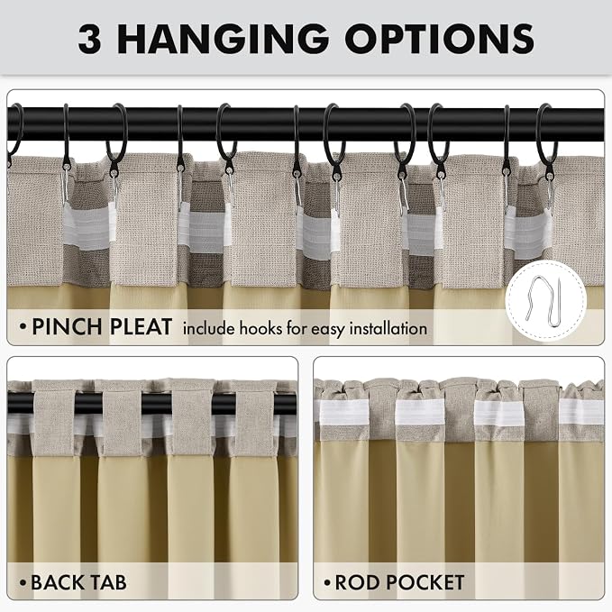 MIULEE 100% Blackout Linen Curtains 42 x 63 Inch Pebble Taupe 2 Panels | - Image 5