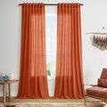 Bright Orange Linen Blend Light Filtering Back Tab Curtains 102 Inches Long by Nanspring