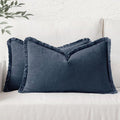 MIULEE Boho Linen Decorative Lumbar Throw Pillow Covers Indigo Blue 12x20 | Set by MIULEE