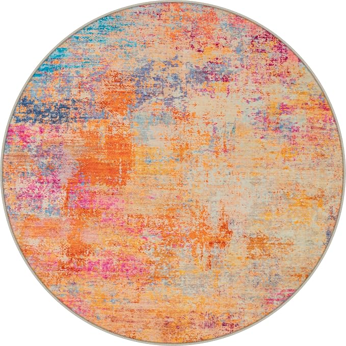 Round Area Rug Living Room: 4 ft Modern Washable Indoor Carpet | by FXRHLP