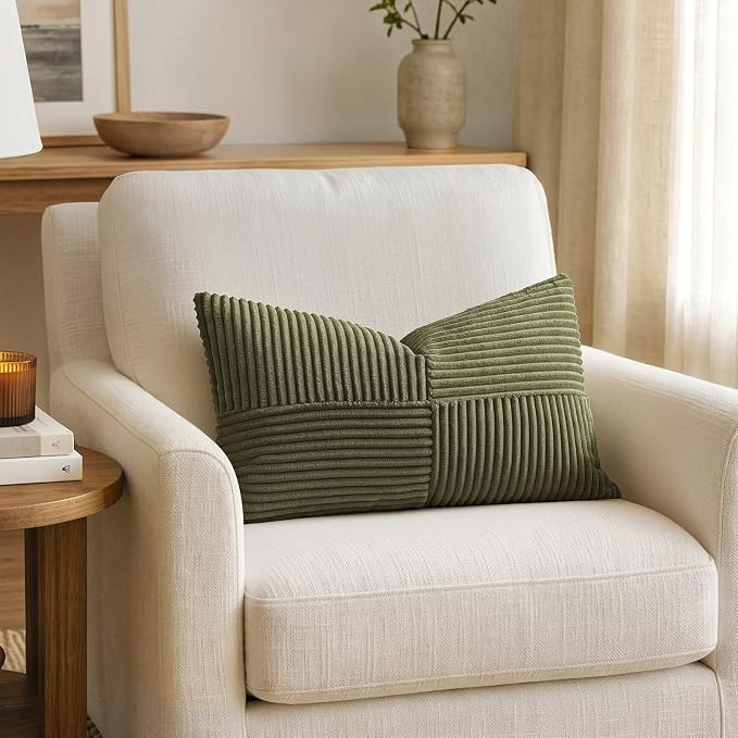 MIULEE Olive Green Decorative Lumbar Throw Pillow Covers 12x20 Inch 2 Pack | - Image 3