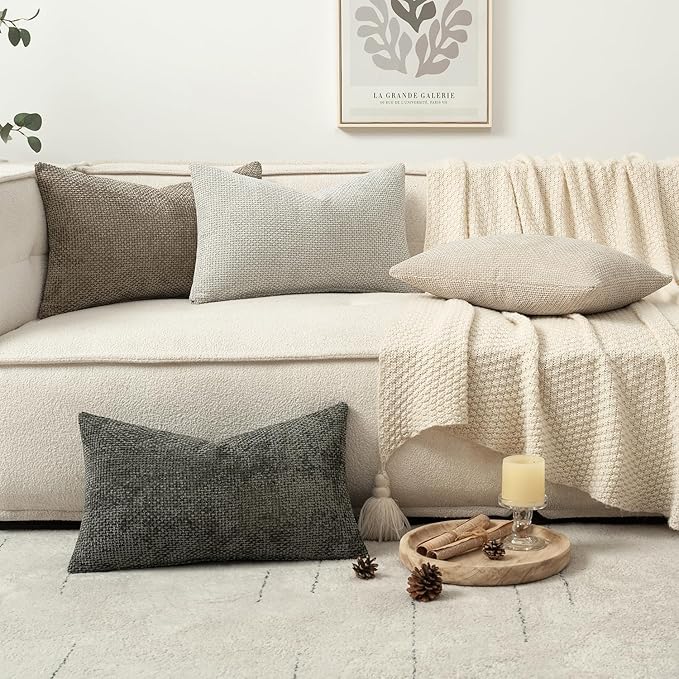 MIULEE Decorative Chenille Lumbar Pillow Covers Neutral 12x20 Pack of 4 | Mid - Image 5