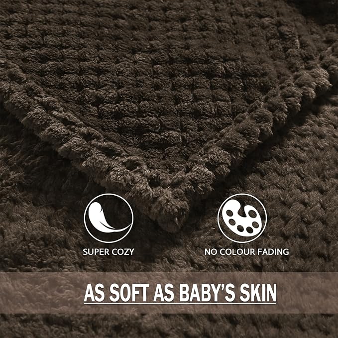 Exclusivo Mezcla Soft Waffle Fleece Bed Blanket King Size, Coffee | Lightweight - Image 7