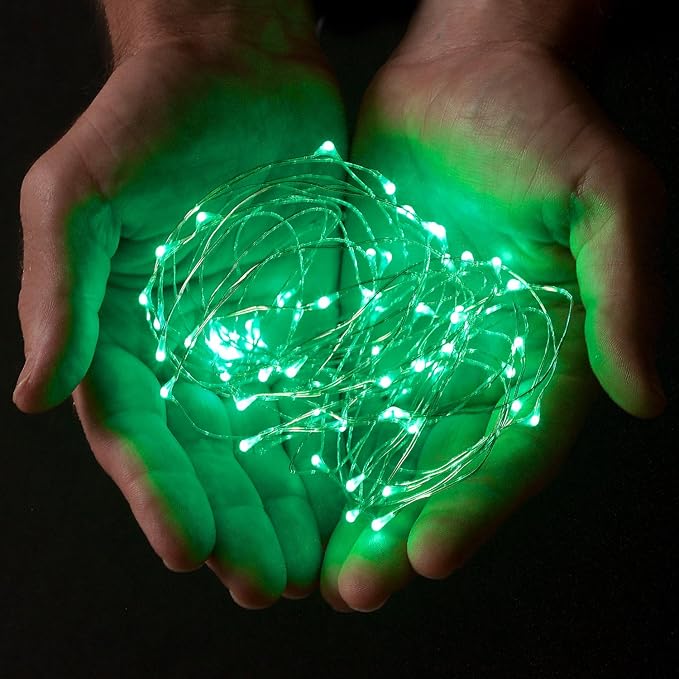 30 LEDs Green Color String Lights Silver Wire Indoor and Outdoor 9.5 Feet Firefly Starry Fairy Lights Battery Powered for DIY, Christmas, Holidays, Party, Bedroom and Centerpieces