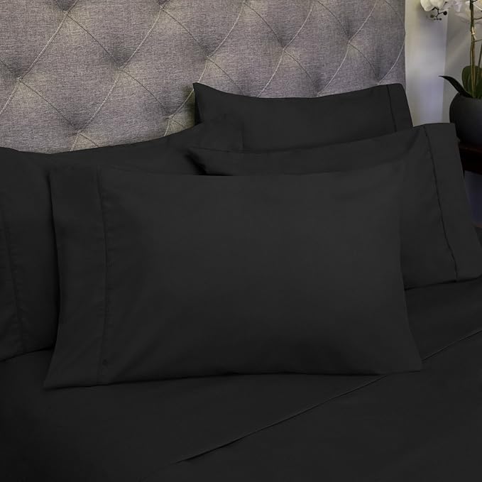 Queen Sheets Black - 6 Piece 1500 Supreme Deluxe Collection Deep Pocket Ultra Soft Queen Sheet Set Bedding - 2 Extra Pillow Cases, Great Value, Queen, Black