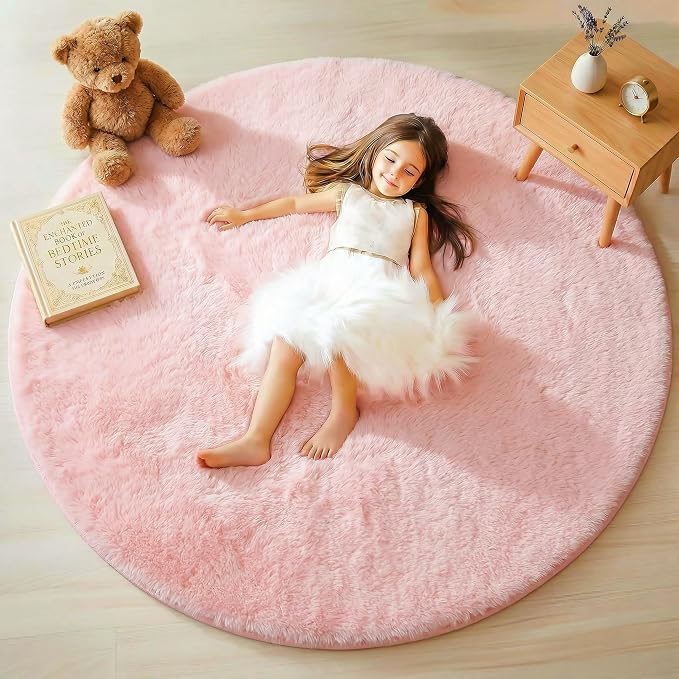 Light Pink Round Area Rugs 5ft for Bedroom Living Room, Fluffy Circle Rug for - Image 3
