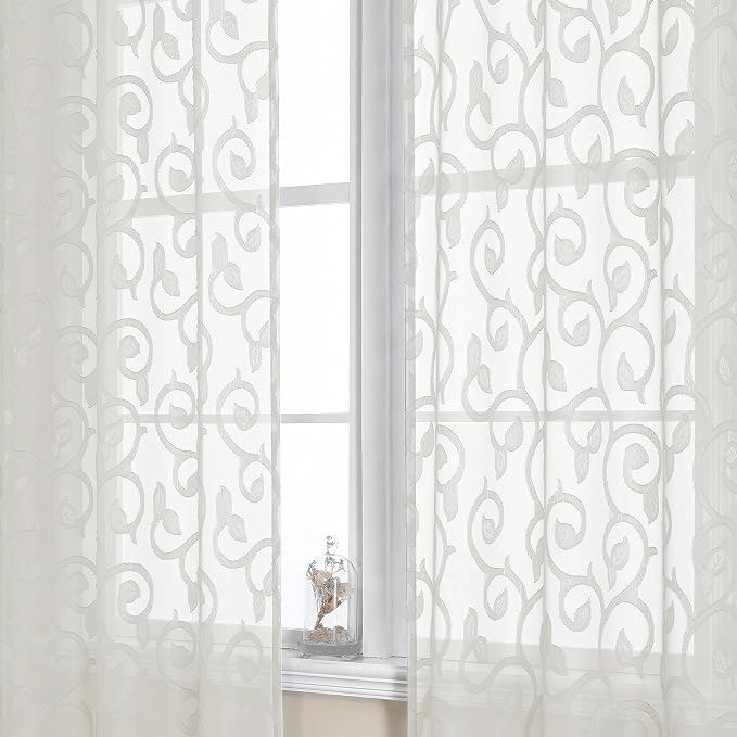 Furman Ivory Sheer Kitchen Curtains Tiers 36 inch Length, Light Filtering Soft - Image 3