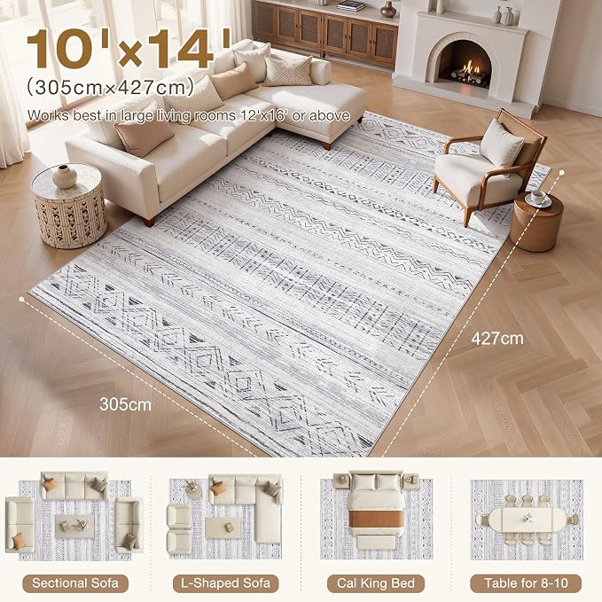 cotiled Boho 10x14 Area Rug for Living Room: Large Moroccan Washable Rug | - Image 8