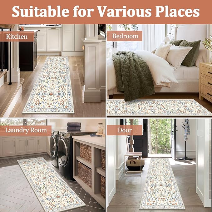Yamaziot 2x10 Washable Hallway Runner Rug Non Slip Carpet, Colorful Beige | - Image 6