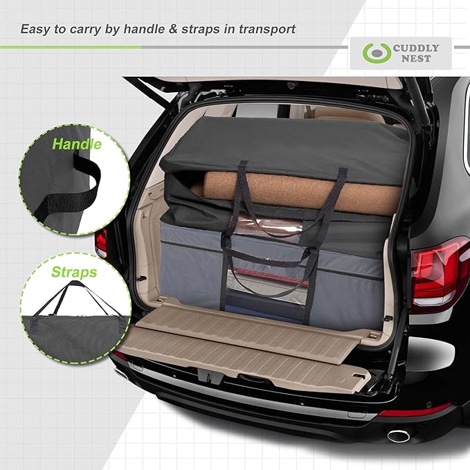 Cuddly Nest Folding Mattress Storage Bag - Heavy Duty Carry Case for Tri-Fold Guest Bed (Fits 4" NARROW TWIN & COT Mattress,Black)