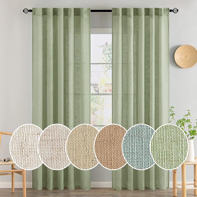 MIULEE Sage Green Linen Curtains 52x84 Inch by MIULEE