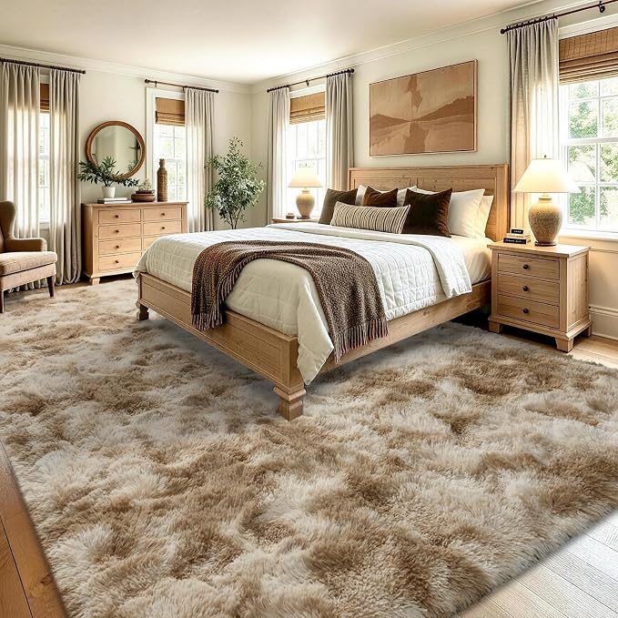 8x10 Extra Large Tie-Dyed Beige Fluffy Area Rug Non-Slip - Image 4