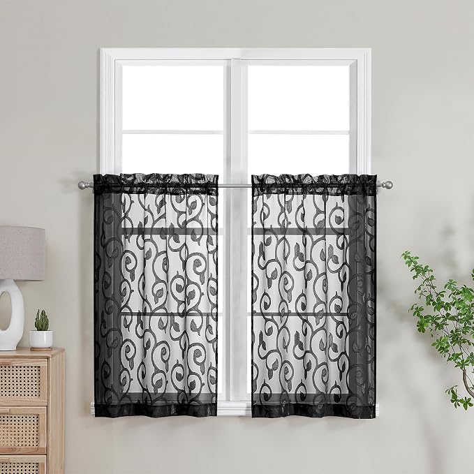 Furman Sheer Curtains Tiers 36 inch Length 2 Panels Set by OWENIE
