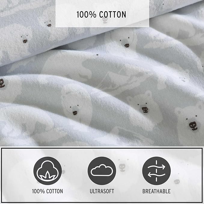 Eddie Bauer - Flannel Sheets Queen Size, Anti-Pilling & Wrinkle Resistant Cotton, Touchably Soft for All-Season Comfort - Bed Sheets with Matching Pillowcases & Fitted Sheet (Explorer Bears Grey)