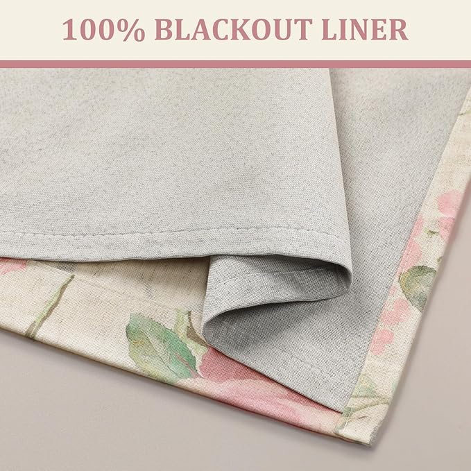 Vintage Floral 100% Blackout Curtains 84 Inch 2 Panels | Farmhouse Vintage - Image 7