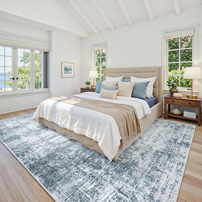 9x12 Area Rug for Living Room Bedroom: Non-Slip Modern Light Slate Blue | - Image 2