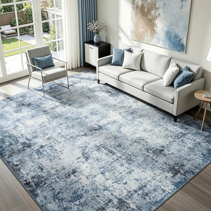 Rugflix 8x10 Area Rugs for Living Room, Washable Light Blue Grey Large Rug | by RugflixAreaRugs