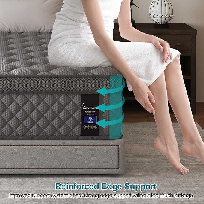 Full Mattress, 12 Inch Hybrid Mattresses Grey, Mattress Medium Firm for Back & Lumbar Support, 100 Night Trial, Individual Pocket Spring for Motion Isolation & Pressure Relief