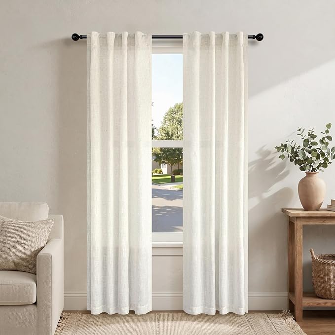 Pitalk Natural Linen Boho Curtains 84 Inch Length 2 Panels Cream Ivory Light by Pitalk