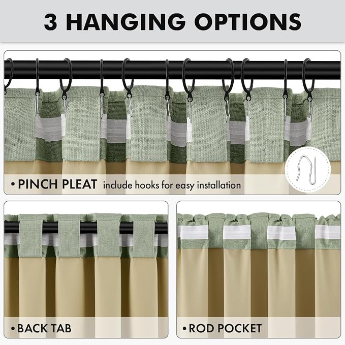 MIULEE 100% Blackout Linen Curtains 42 x 72 Inch Sage Green 2 Panels | Thermal - Image 5