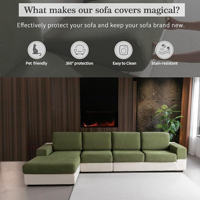 OHSIO Sectional Couch Covers, Wear Resistant Stretch Sofa Covers Washable Soft - Image 4