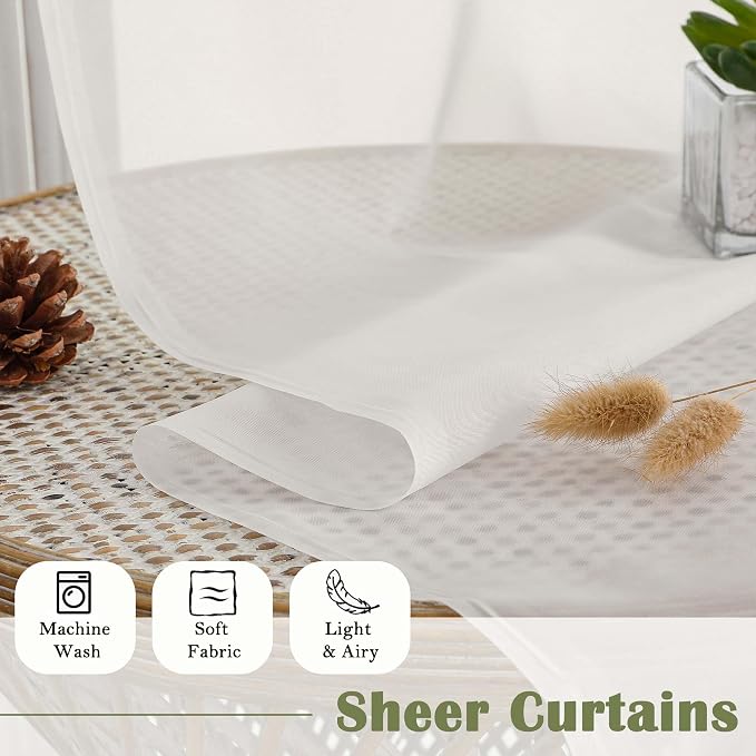 Ivory Sheer Curtains 96 Inches Long 2 Panels Set, Solid Airy Voile Dual Rod - Image 7