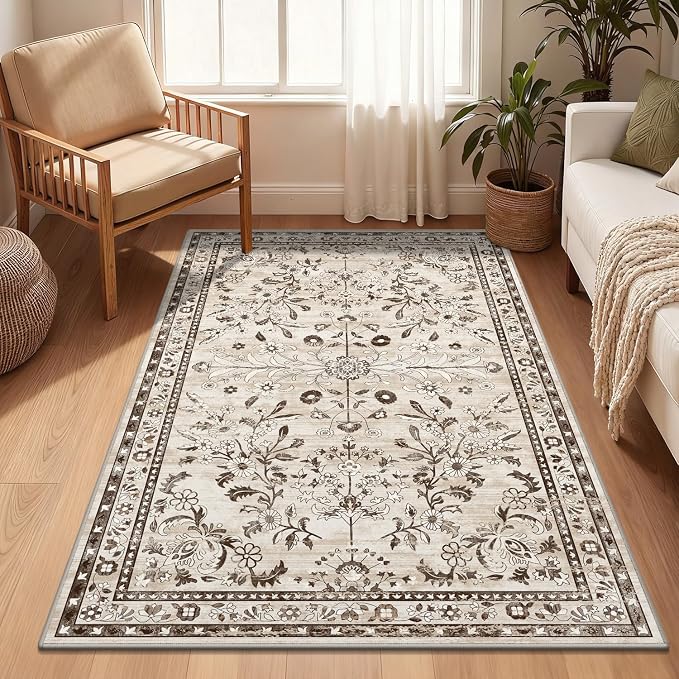 Yamaziot 3x5 Washable Area Rug for Bedroom Floral Carpet, Stain Resistant by Yamaziot
