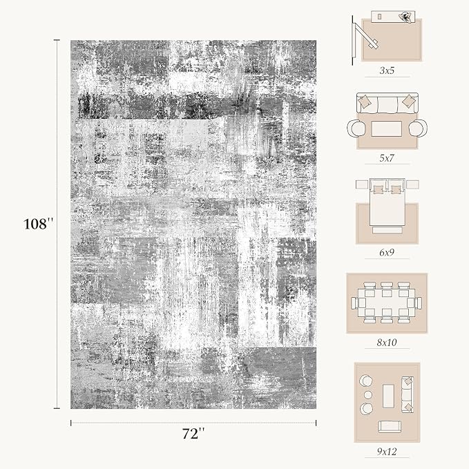 Rugflix 6x9 Area Rugs for Living Room, Washable Grey Large Rug | Machine - Image 2