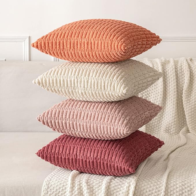 MIULEE Corduroy Decorative Throw Pillow Covers 20x20 Coral Pack of 2 | Soft - Image 4