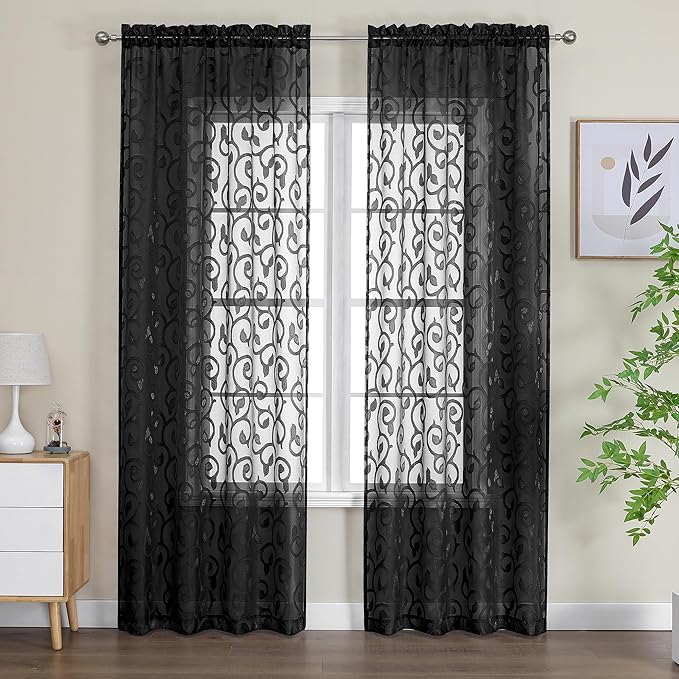 Furman Sheer Black Curtains 90 inches Long by OWENIE