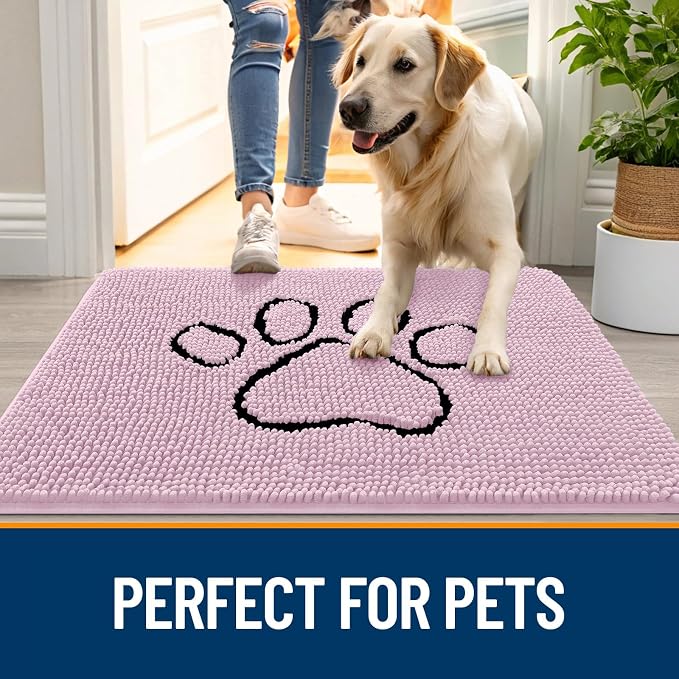 OLANLY Dog Door Mat for Muddy Paws 36x24, Paw Print Design Chenille Mud Mat | - Image 6