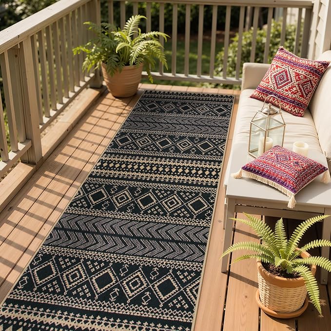 Lahome Boho Kitchen Runner Rug, 2x8 Easy Jute Laundry Room Rug | Black - Image 8