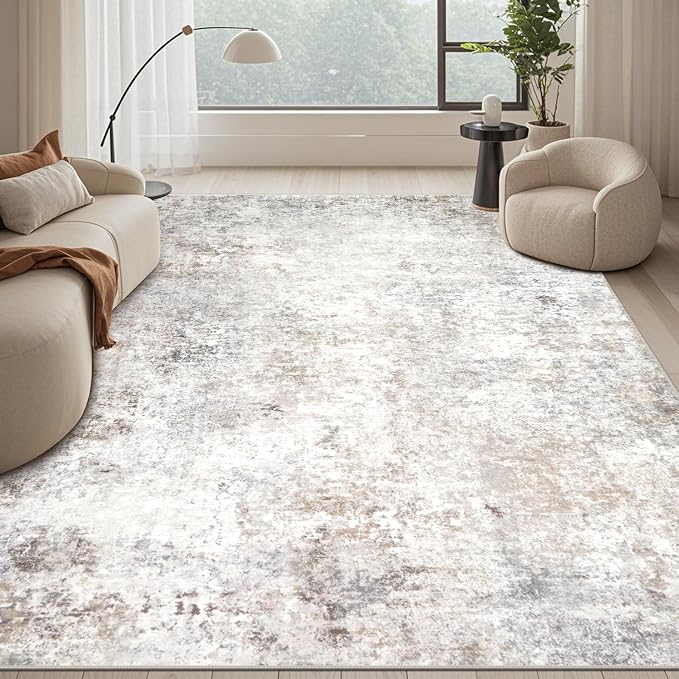 Beige Grey Washable Rugs 9x12 Area Rugs by Srugn