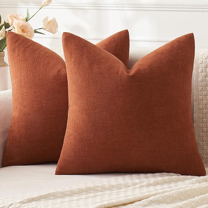 MIULEE Fall Rust Chenille Couch Euro Throw Pillow Covers, 22x22 | Set of 2 by MIULEE