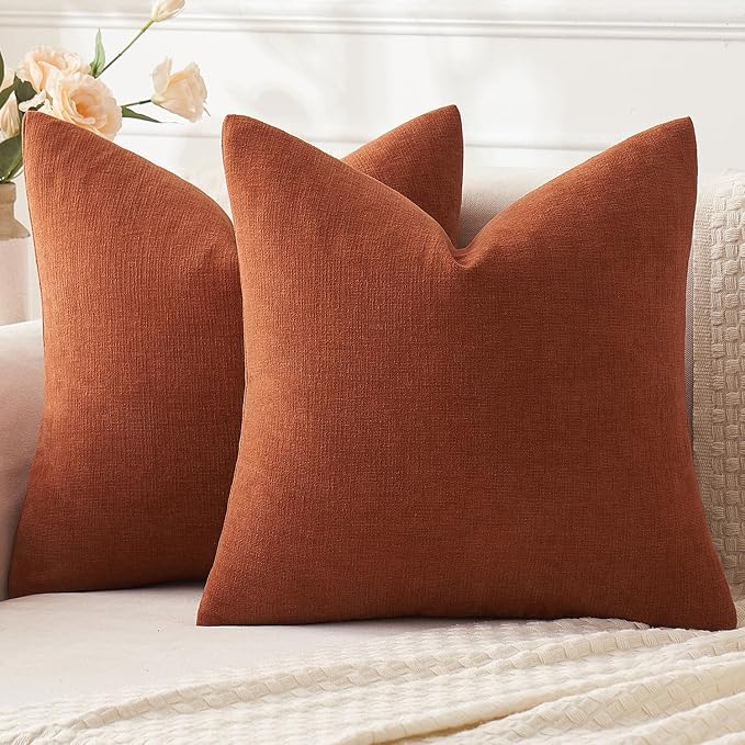 MIULEE Fall Rust Terracotta Chenille Couch Throw Pillow Covers, 18x18 | Set of 2 by MIULEE