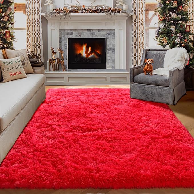 Red Area Rugs for Bedroom Living Room, Fluffy 4x6 Indoor Bedside Floor Throw Rug - Image 2