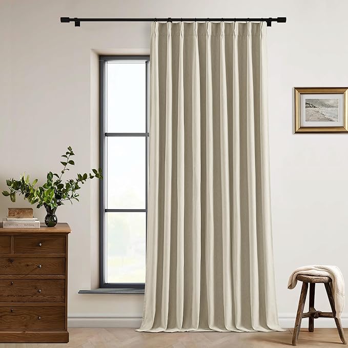 Burlywood Birch Pleated Blackout Linen 92 Inch Long Curtains 60 Inch Wide | by Twodrapes