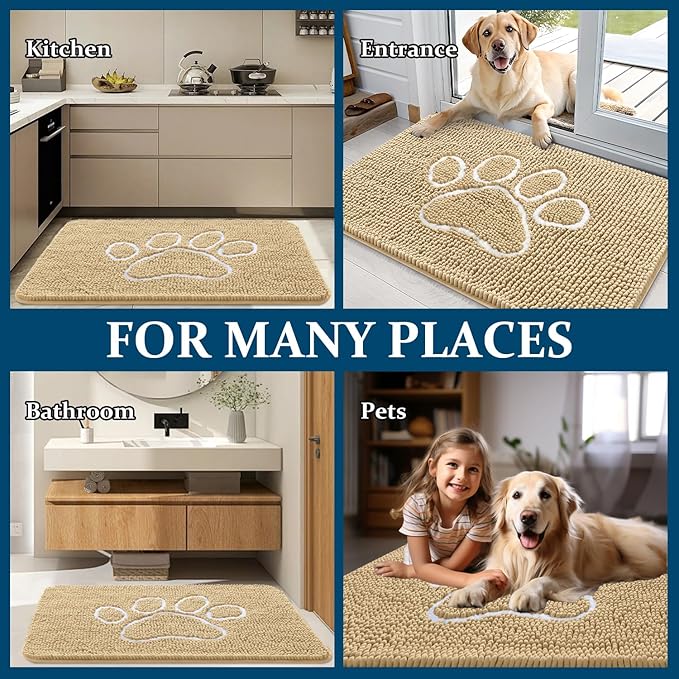 OLANLY Dog Door Mat for Muddy Paws 24x16, Paw Print Design Chenille Mud Mat | - Image 8