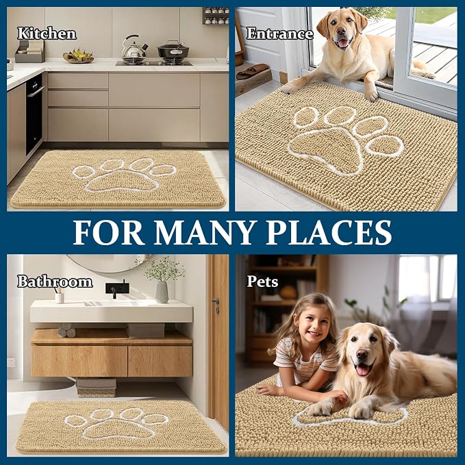 OLANLY Dog Door Mat for Muddy Paws 32x20, Paw Print Design Chenille Mud Mat | - Image 8