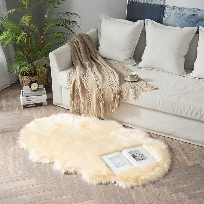 MIULEE Fluffy Area Rug 3x5 ft Faux Fur Sheepskin Rug Light Yellow | Luxury - Image 7