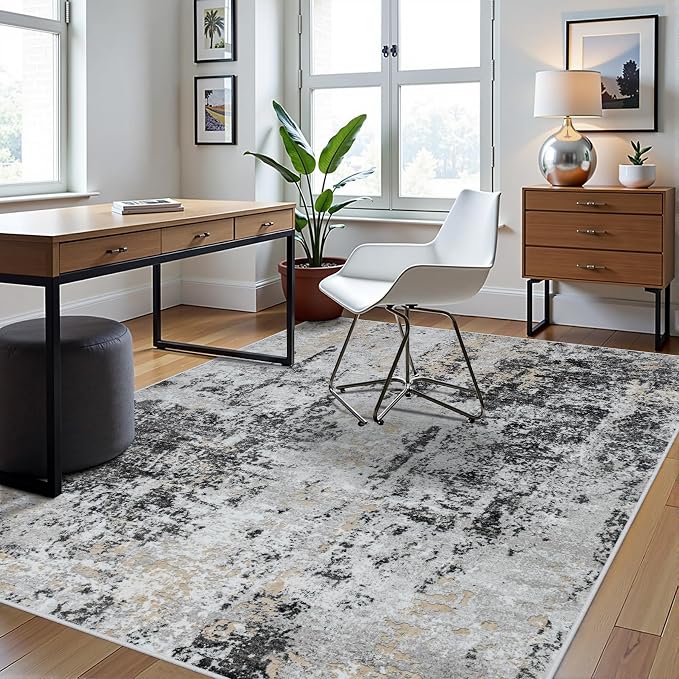5x7 Area Rugs for Living Room Washable Bedroom Dining Room Black Grey Gold | - Image 3